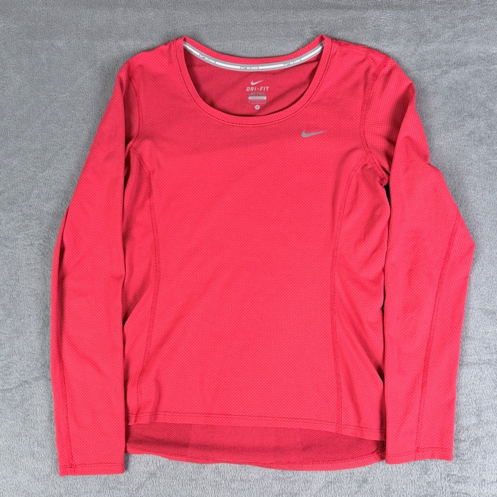 Nike Dri-FIT Running Long‎ Sleeve Mesh Top Red Silver 644707-696 Women's Small